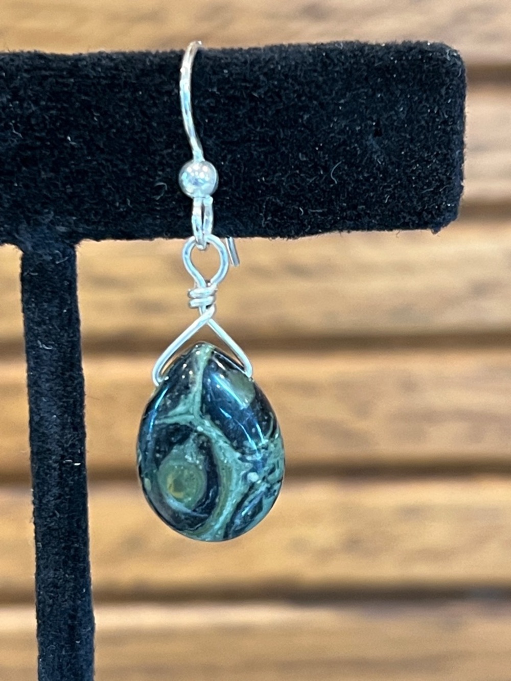 Sterling silver 925, Kambaba Jasper teardrop dangle earrings - Picture 5 of 10